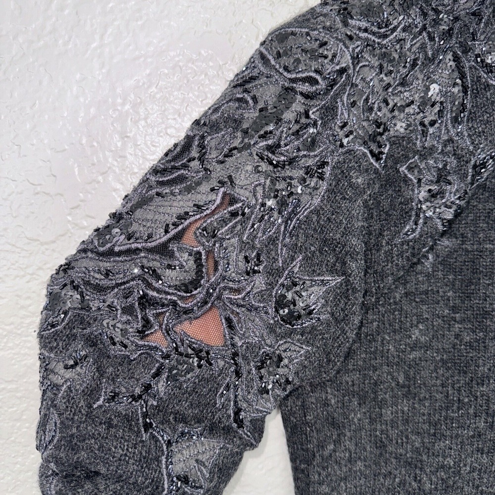 Anteprima Lambswool Sweater Women 40 Small Goth Dark Lace v-Neck Pullover Casual - Picture 3 of 9